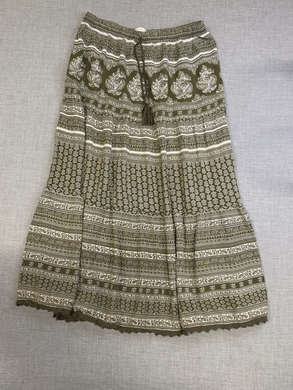Westport 1962 Olive Green Boho Paisley Floral Maxi Skirt Size S